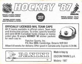 1987-88 Panini Stickers #337 Stan Smyl Back