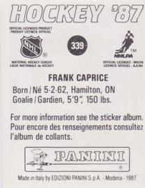 1987-88 Panini Hockey Stickers #339 Frank Caprice Back