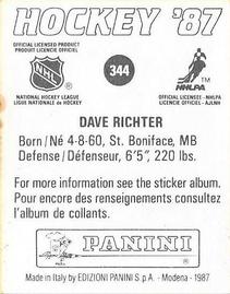 1987-88 Panini Stickers #344 Dave Richter Back