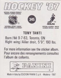 1987-88 Panini Hockey Stickers #345 Tony Tanti Back