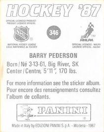 1987-88 Panini Stickers #346 Barry Pederson Back