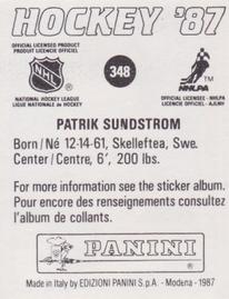 1987-88 Panini Hockey Stickers #348 Patrik Sundstrom Back