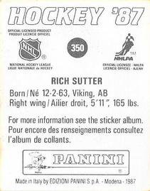1987-88 Panini Stickers #350 Rich Sutter Back