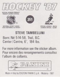 1987-88 Panini Hockey Stickers #351 Steve Tambellini Back