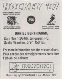1987-88 Panini Hockey Stickers #356 Daniel Berthiaume Back