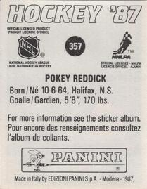 1987-88 Panini Hockey Stickers #357 Pokey Reddick Back