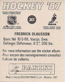 1987-88 Panini Hockey Stickers #361 Fredrik Olausson Back