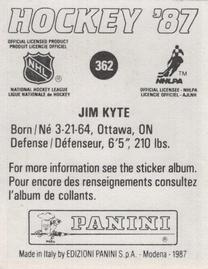 1987-88 Panini Hockey Stickers #362 Jim Kyte Back