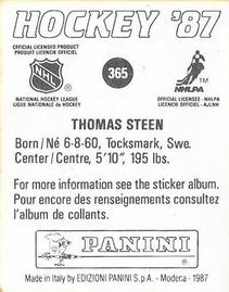 1987-88 Panini Stickers #365 Thomas Steen Back
