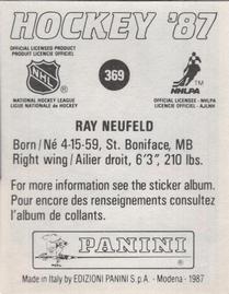 1987-88 Panini Hockey Stickers #369 Ray Neufeld Back