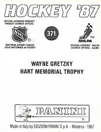 1987-88 Panini Hockey Stickers #371 Wayne Gretzky Back