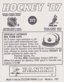 1987-88 Panini Hockey Stickers #377 Vezina Trophy Back