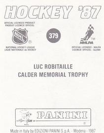1987-88 Panini Hockey Stickers #379 Luc Robitaille Back
