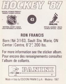 1987-88 Panini Stickers #43 Ron Francis Back