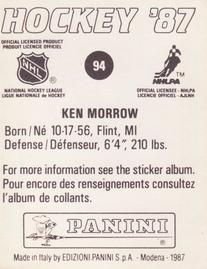 1987-88 Panini Hockey Stickers #94 Ken Morrow Back