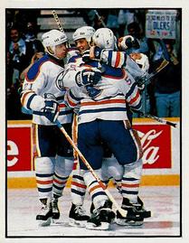 1988-89 Panini Stickers #174 Edmonton Celebrate a Victory in Game 1 Front