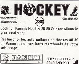 1988-89 Panini Hockey Stickers #230 Pierre Turgeon Back