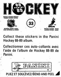 1988-89 Panini Hockey Stickers #33 Chicago Blackhawks Back