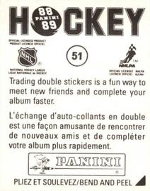 1988-89 Panini Stickers #51 Edmonton Oilers Uniform Back