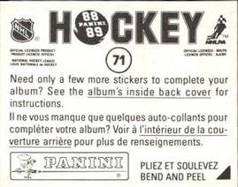 1988-89 Panini Hockey Stickers #71 Tom Laidlaw Back