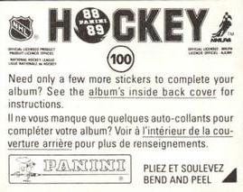 1988-89 Panini Hockey Stickers #100 Greg Millen Back