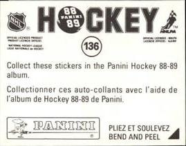 1988-89 Panini Hockey Stickers #136 Greg Adams Back