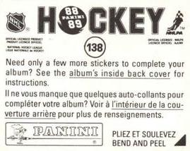 1988-89 Panini Hockey Stickers #138 Barry Pederson Back