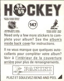 1988-89 Panini Stickers #147 Winnipeg Jets Uniform Back