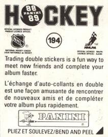 1988-89 Panini Stickers #194 Winnipeg Jets Back