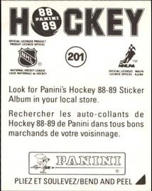 1988-89 Panini Stickers #201 Boston Bruins Team Logo Back