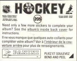 1988-89 Panini Hockey Stickers #205 Gord Kluzak Back