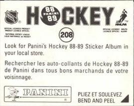 1988-89 Panini Hockey Stickers #208 Randy Burridge Back