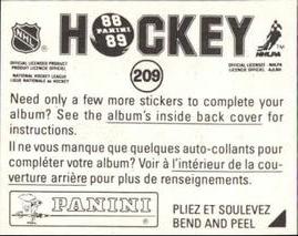 1988-89 Panini Hockey Stickers #209 Keith Crowder Back