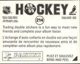 1988-89 Panini Stickers #214 Bob Sweeney Back