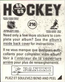 1988-89 Panini Hockey Stickers #216 Boston Bruins Back
