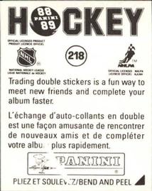 1988-89 Panini Hockey Stickers #218 Buffalo Sabres Uniform Back