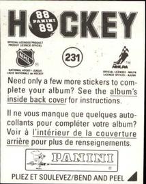 1988-89 Panini Hockey Stickers #231 Buffalo Sabres Back