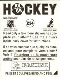 1988-89 Panini Hockey Stickers #234 Hartford Whalers Uniform Back