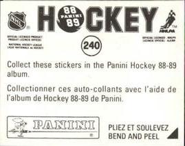 1988-89 Panini Hockey Stickers #240 Kevin Dineen Back