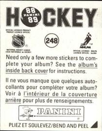 1988-89 Panini Hockey Stickers #248 Hartford Whalers Back