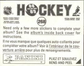 1988-89 Panini Hockey Stickers #268 Joe Cirella Back