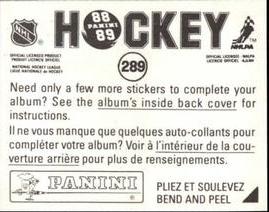 1988-89 Panini Hockey Stickers #289 Derek King Back