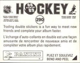 1988-89 Panini Hockey Stickers #290 Pat LaFontaine Back