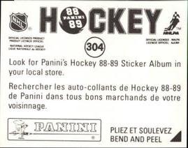 1988-89 Panini Hockey Stickers #304 Michel Petit Back