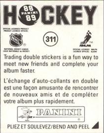 1988-89 Panini Hockey Stickers #311 New York Rangers Team Photo Back