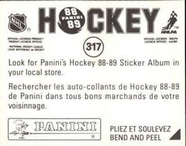 1988-89 Panini Hockey Stickers #317 Kerry Huffman Back