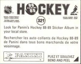 1988-89 Panini Hockey Stickers #321 Tim Kerr Back