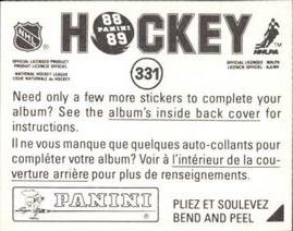 1988-89 Panini Hockey Stickers #331 Frank Pietrangelo Back
