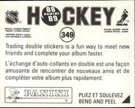 1988-89 Panini Hockey Stickers #349 Jeff Brown Back