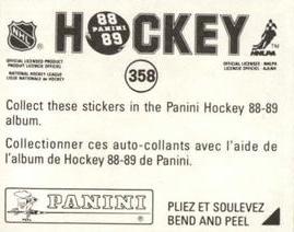 1988-89 Panini Hockey Stickers #358 Peter Stastny Back